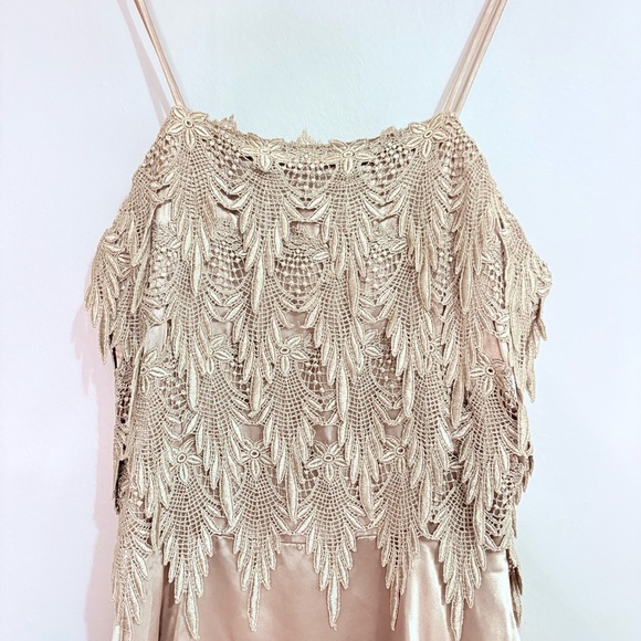 Vintage Bronze Mini Dress w Gorgeous Fringed Lace & Tiered Ruffle Skirt - Picture 3 of 15